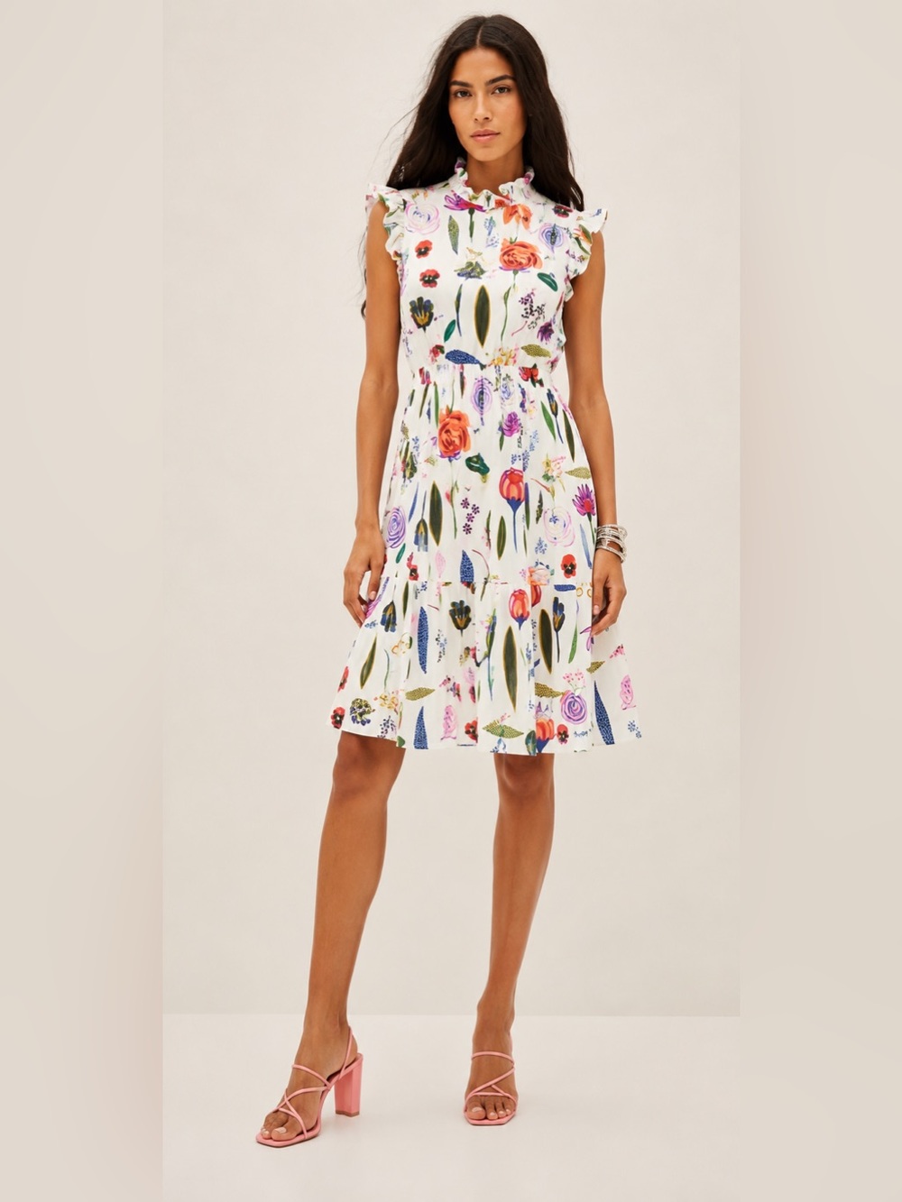 NWOT BAUM UND PFERDGARTEN Adelynn Floral Fit & Flare Dress In White Hampton